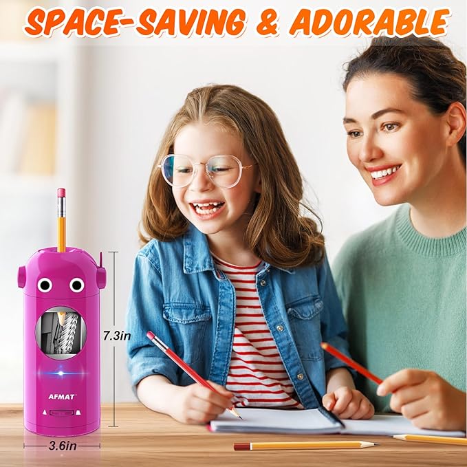 🎁Best Gift Everyone Loves🎁 AFMAT Fully Automatic Robot Rechargeable Electric Pencil Sharpener for 7-11.5mm Colored/Jumbo Pencils,PSX5PRRB