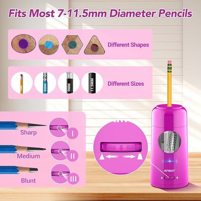 🎁Perfect Gift For A Teacher🎁Fully Automatic Rechargeable Electric Pencil Sharpener for 7-11.5mm Colored/Jumbo Pencils,PSX6PR