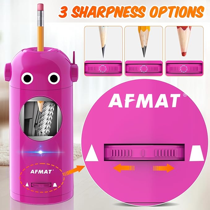 🎁Best Gift Everyone Loves🎁 AFMAT Fully Automatic Robot Rechargeable Electric Pencil Sharpener for 7-11.5mm Colored/Jumbo Pencils,PSX5PRRB