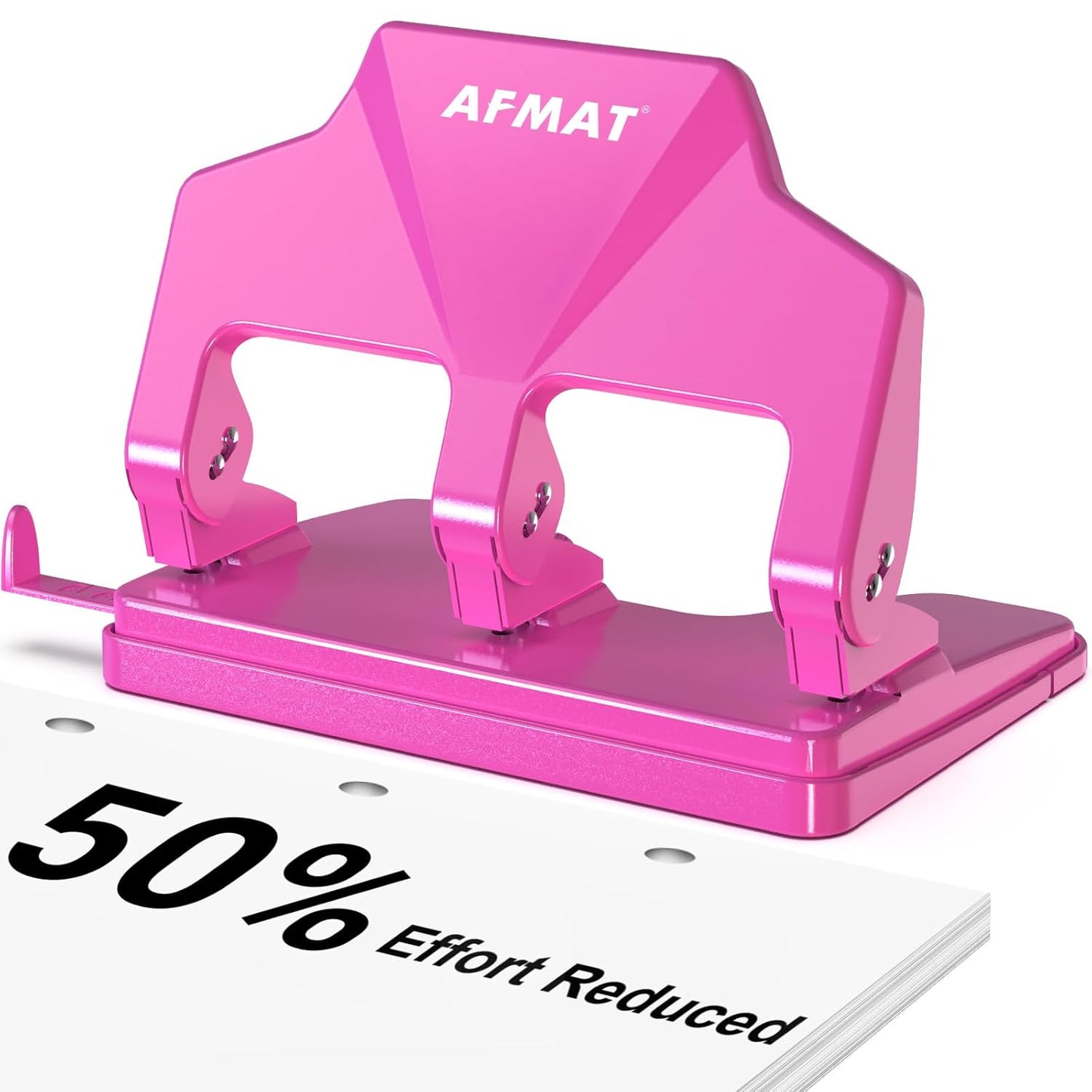 AFMAT HP14 3 Hole Punch Heavy Duty, 40-Sheet Three Hole Punch, 50% Reduced Effort Metal Paper Puncher w/Large Chip Tray,Blue