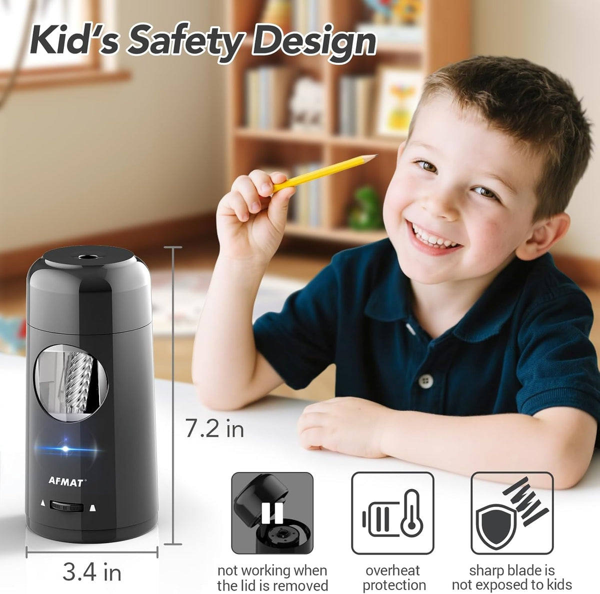 🎁Perfect Gift For A Teacher🎁Fully Automatic Rechargeable Electric Pencil Sharpener for 7-11.5mm Colored/Jumbo Pencils,PSX6BK