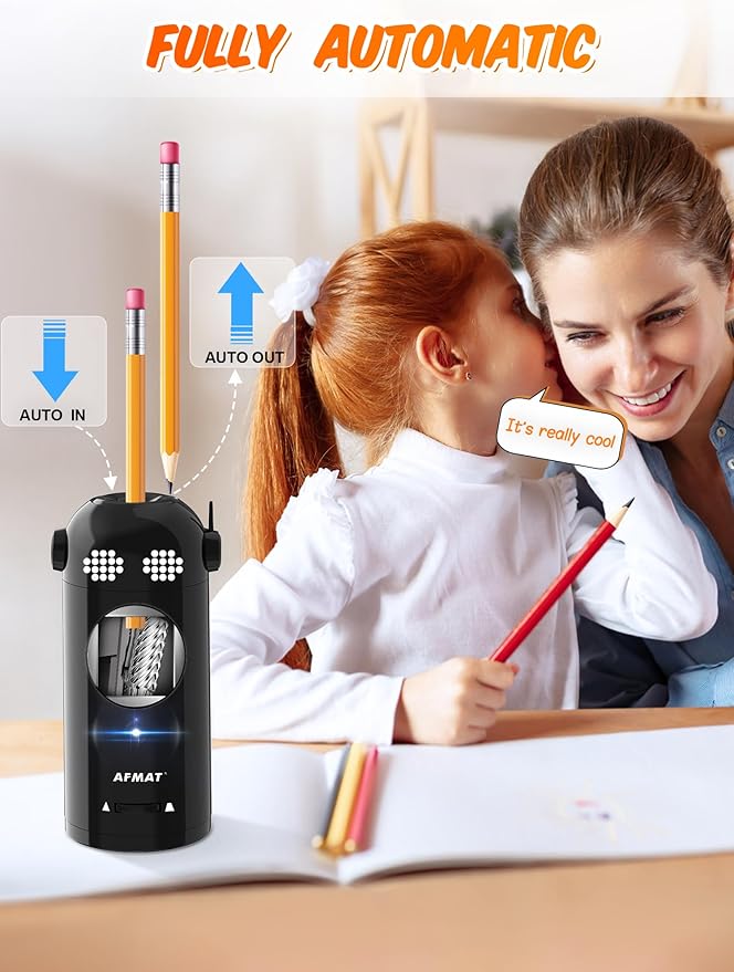 AFMAT PSX5EW Robot Fully Automatic Electric Pencil Sharpener for 7-11.5mm Pencils,PSX5BKEW