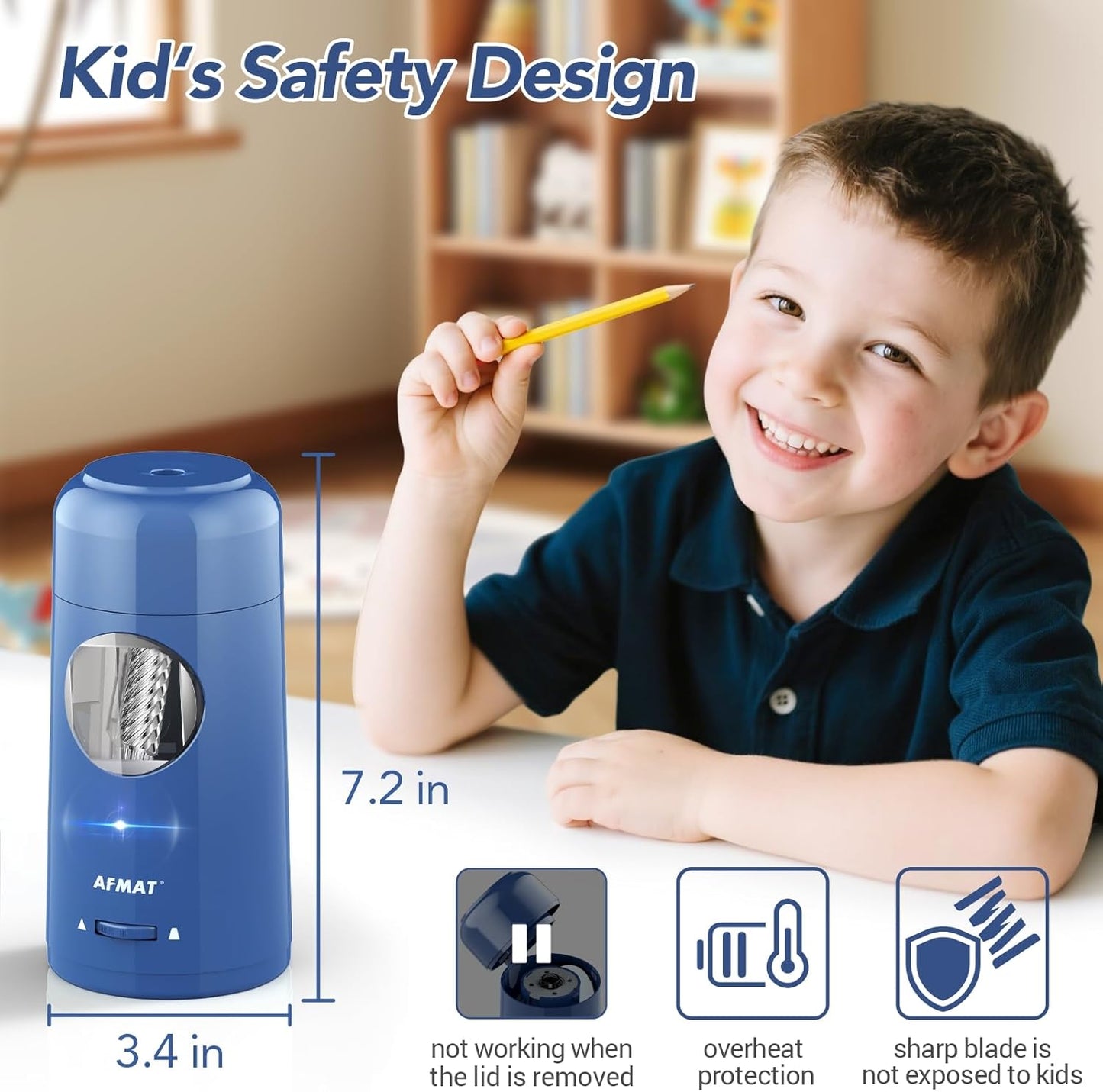 Available in Australia:AFMAT PSX6 Electric Pencil Sharpener, Rechargeable Automatic Pencil Sharpener for Jumbo & Colored Pencils (7-11.5mm),Blue