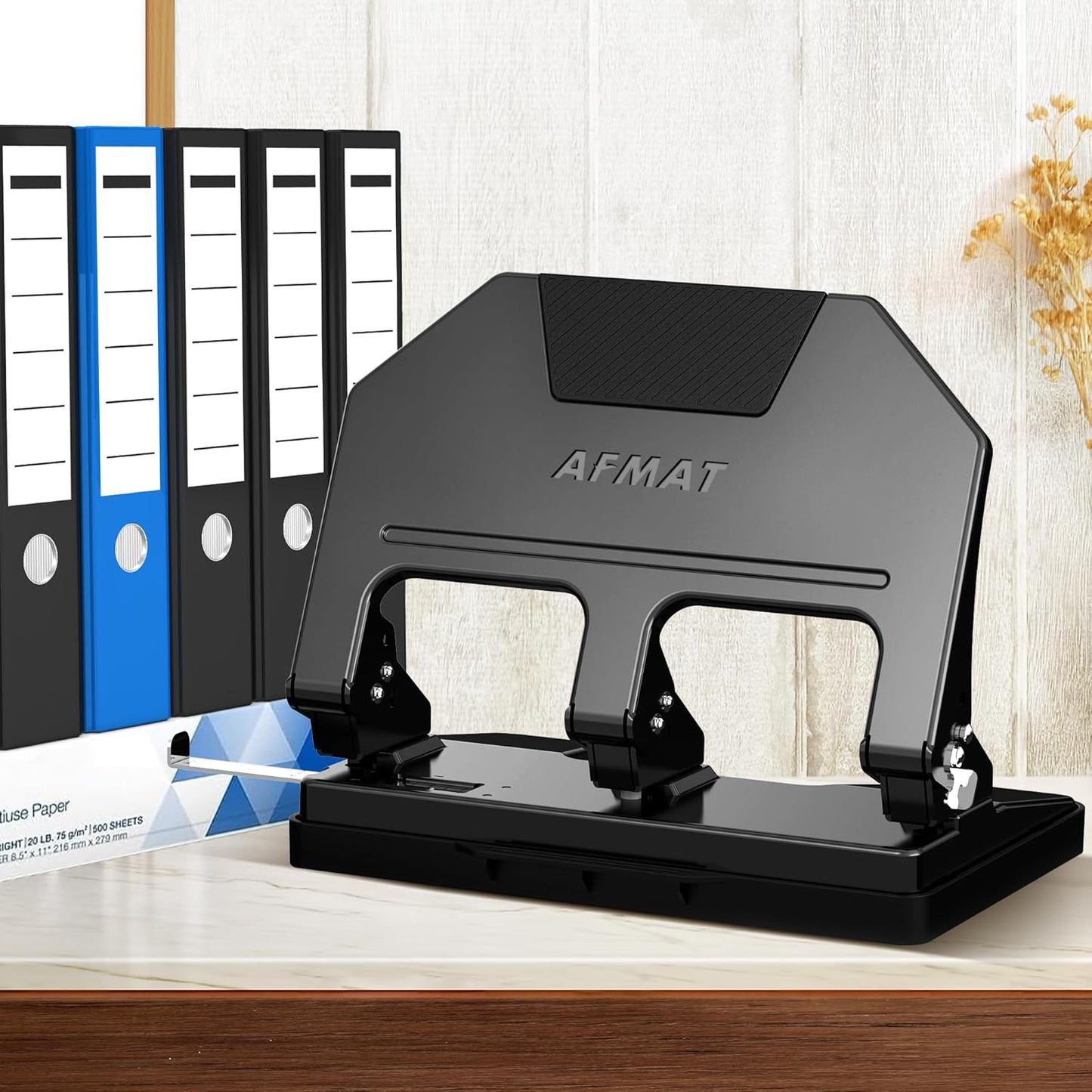 AFMAT HPX3 3 Hole Punch Heavy Duty, 40-Sheet 3 Hole Puncher for Binder, Metal Three Hole Punch w/ 10000+ Punching Times,Green