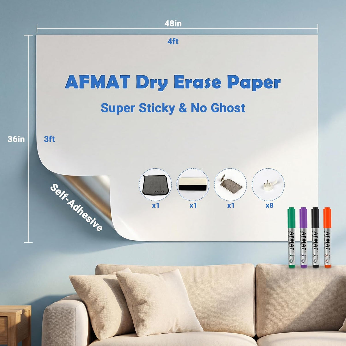 AFMAT White Board Dry Erase Paper, 48