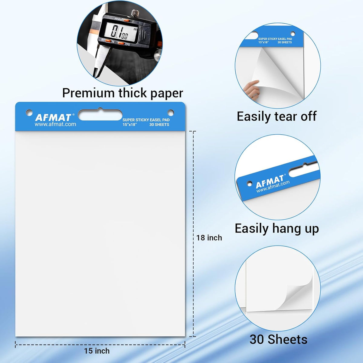 AFMAT Sticky Mini Easel Pads, 15 in x 18 in Flip Chart Paper for Teachers, Super Sticky & Bleed-Resistant, Self-Stick Easel Paper for Office/Classroom/Whiteboard/Wall/Windows, 30 Sheets/Pad, 5 Pads,Model:AFEP15BL