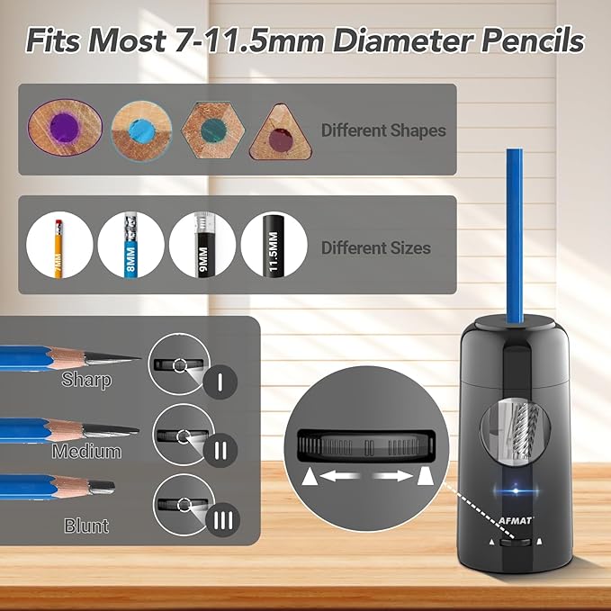 🎁Perfect Gift For A Teacher🎁Fully Automatic Rechargeable Electric Pencil Sharpener for 7-11.5mm Colored/Jumbo Pencils,PSX6BK