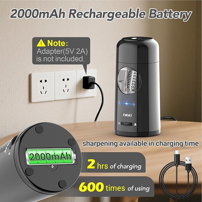 🎁Perfect Gift For A Teacher🎁Fully Automatic Rechargeable Electric Pencil Sharpener for 7-11.5mm Colored/Jumbo Pencils,PSX6BK