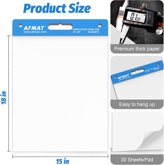 AFMAT Sticky Easel Pads, 15 in x 18 in Flip Chart Paper for Teachers, Ink Bleed-Through Resistant Easel Paper for Office/Classroom/Whiteboard/Wall/Windows, 30 Sheets/Pad, 6 Pads,Model:AFEP16BL