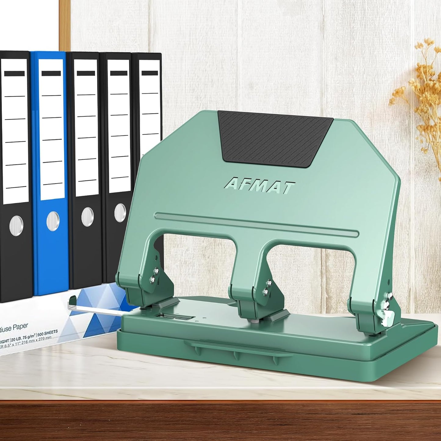 AFMAT HPX3 3 Hole Punch Heavy Duty, 40-Sheet 3 Hole Puncher for Binder, Metal Three Hole Punch w/ 10000+ Punching Times,Blue