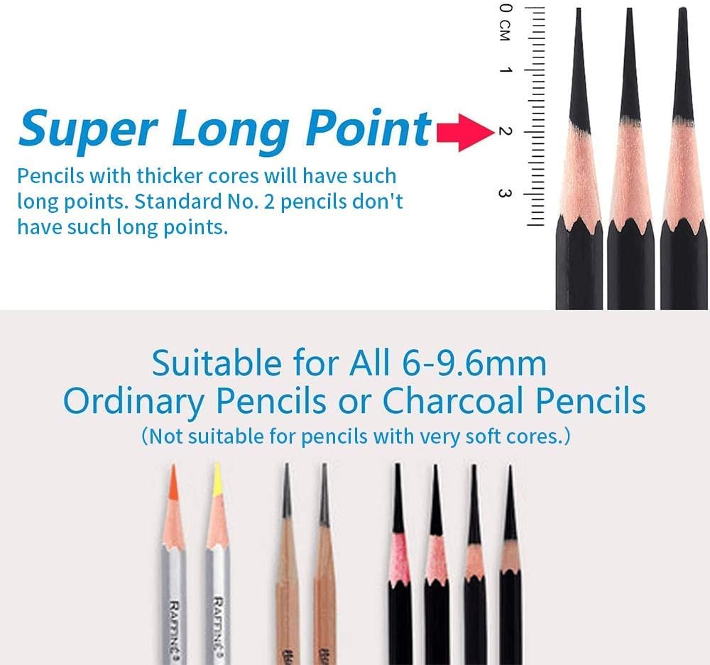🎨Artists Must Have 🎨Electric Long Point Pencil Sharpener, 2 Holes, Fast Sharpen & Auto Stop, 8-17mm Long Point, Rechargeable Artist Pencil Sharpener for 6-9.6mm Large Pencils, Charcoal/Drawing/Colored Pencils,PS09