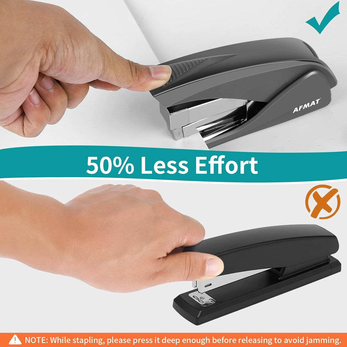 AFMAT ES10 Stapler for Desk, 50 Sheet Effortless Stapler, Desktop Stapler Staple with One Finger, Portable Handheld Ergonomic Stapler Heavy Duty,Green