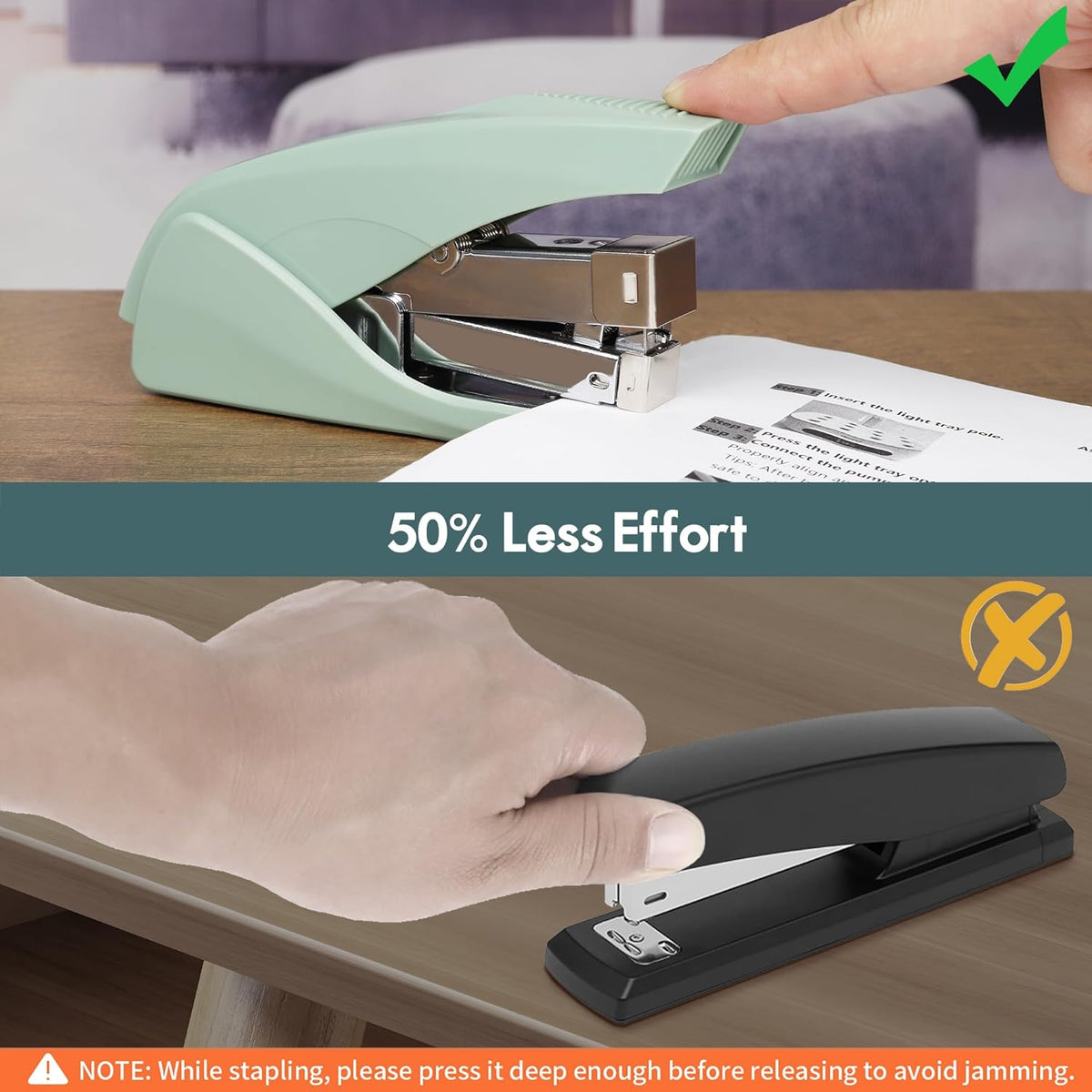 AFMAT ES10 Stapler for Desk, 50 Sheet Effortless Stapler, Desktop Stapler Staple with One Finger, Portable Handheld Ergonomic Stapler Heavy Duty,Green