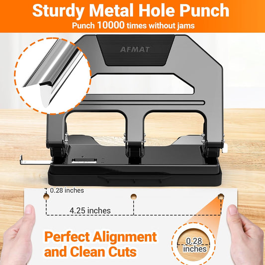 AFMAT HPX2 3 Hole Puncher Heavy Duty, 40-Sheet Heavy Duty Three Hole Punch, 50% Reduced Effort Paper Punch, 10000+ Punching Times,Black