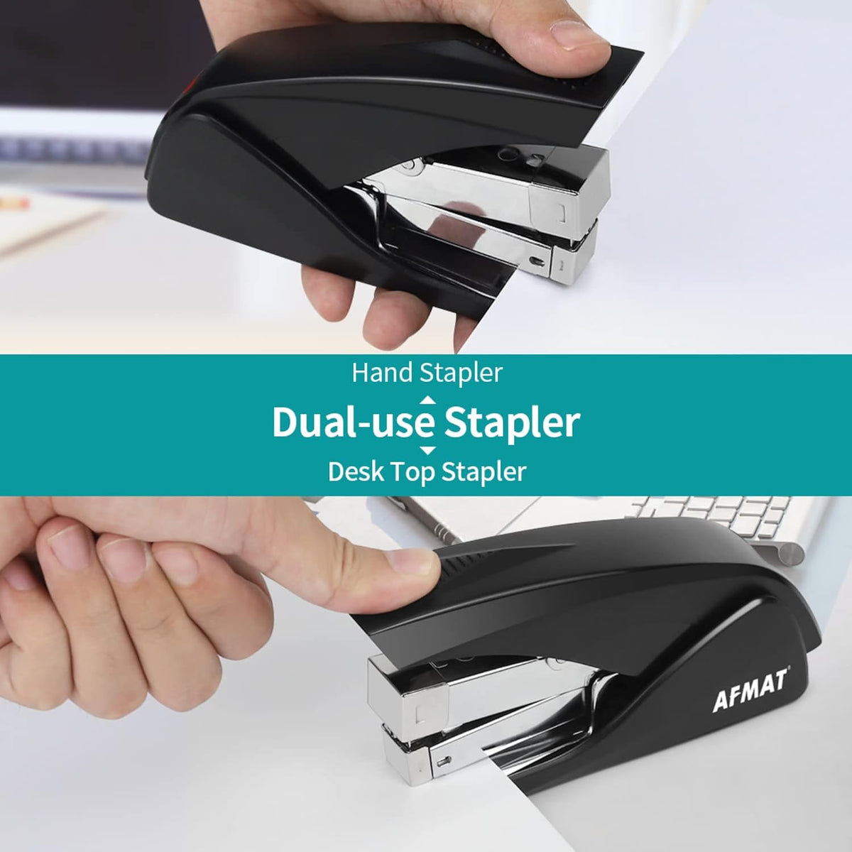 AFMAT ES10 Stapler for Desk, 50 Sheet Effortless Stapler, Desktop Stapler Staple with One Finger, Portable Handheld Ergonomic Stapler Heavy Duty,Green