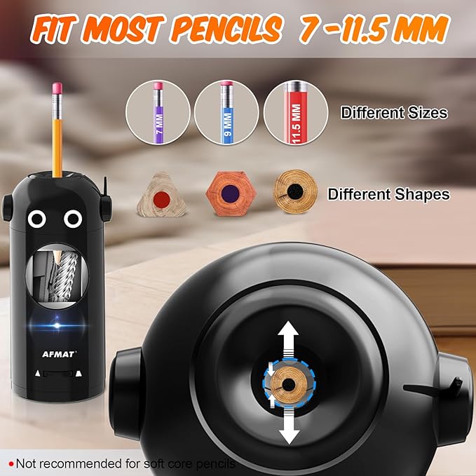 šBest Gift Everyone Lovesš AFMAT Fully Automatic Robot Rechargeable Electric Pencil Sharpener for 7-11.5mm Colored/Jumbo Pencils,PSX5BKRB