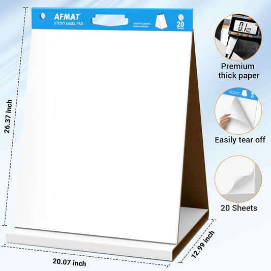 AFMAT Tabletop Sticky Easel Pad, 20 x 23 in Portable Easel Stands for Teachers, Super Sticky & Bleed-Resistant, Self-Stick Easel Paper for Office/Classroom/Training/Presentation, 20 Sheets/Pad, 6 Pads,Model:AFTP26BL
