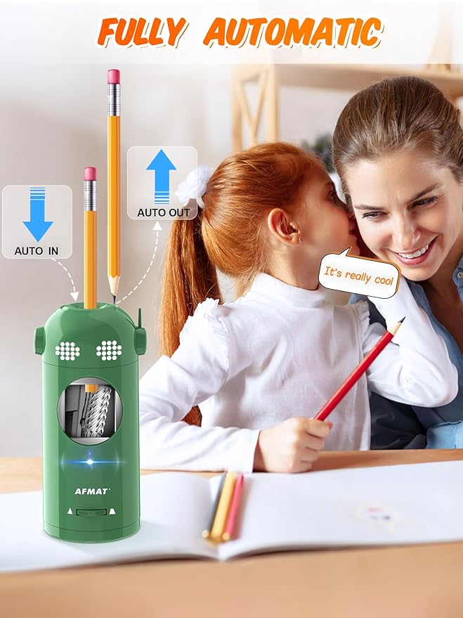 🎁Best Gift Everyone Loves🎁 AFMAT Robot Fully Automatic Electric Pencil Sharpener for 7-11.5mm Pencils,PSX5GNEW