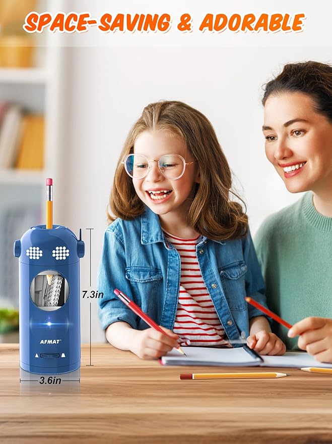 🎁AFMAT Best End Of Year Teacher Gifts🎁Robot Fully Automatic Electric Pencil Sharpener for 7-11.5mm Pencils,PSX5BLEW