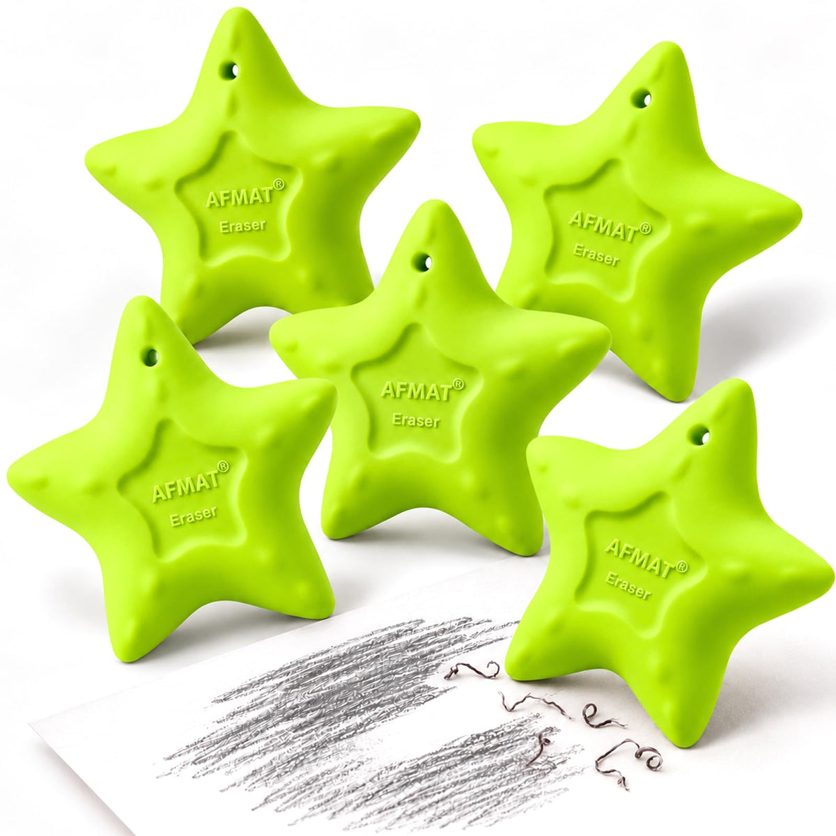 AFMAT PE05 Erasers for Kids, Latex-Free, Self-Clumping Shavings, 5 Pcs