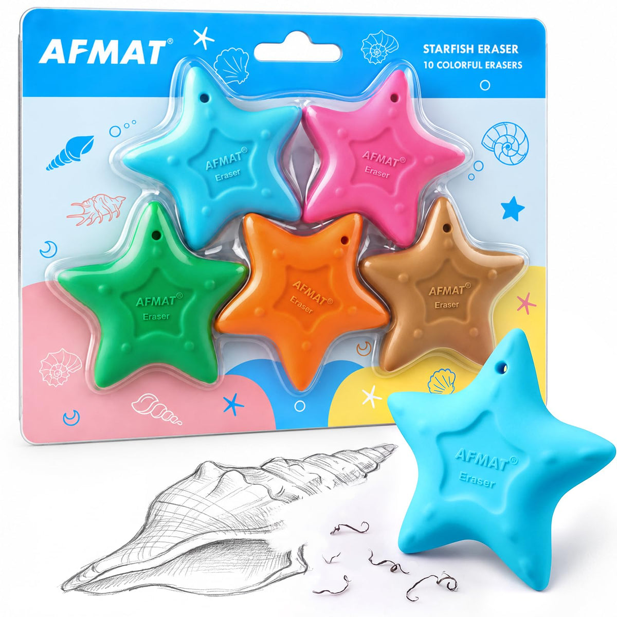 AFMAT PE13 Erasers for Kids, Hipolymer TPE Pencil Eraser, Latex-Free, 5 Pcs