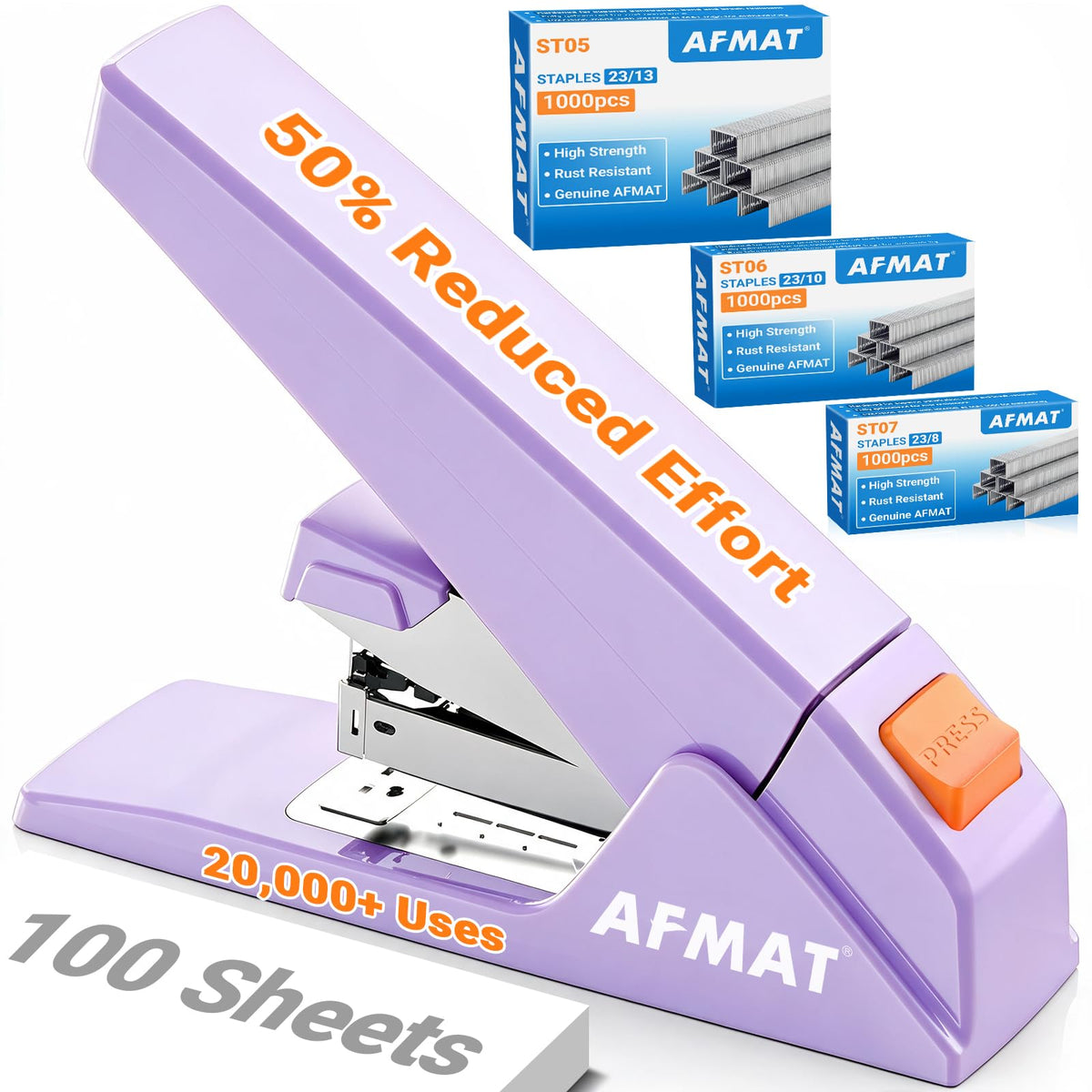 AFMAT ES18 Heavy Duty Stapler, 100-Sheet Effortless Desktop Stapler, ES18PR