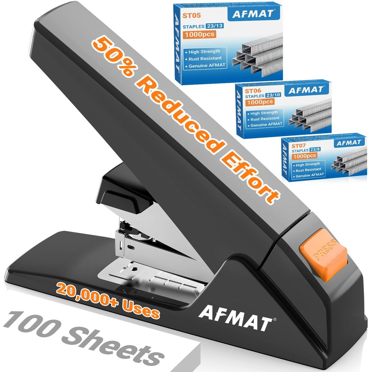 AFMAT ES18 Heavy Duty Stapler, 100-Sheet Effortless Stapler for Desk