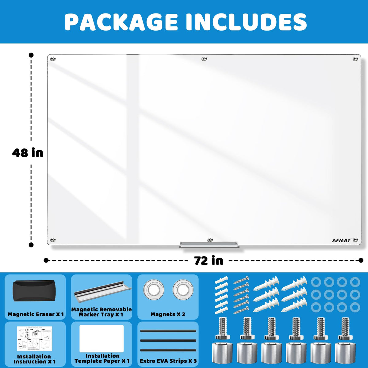 Magnetic Glass Dry Erase Board, 72