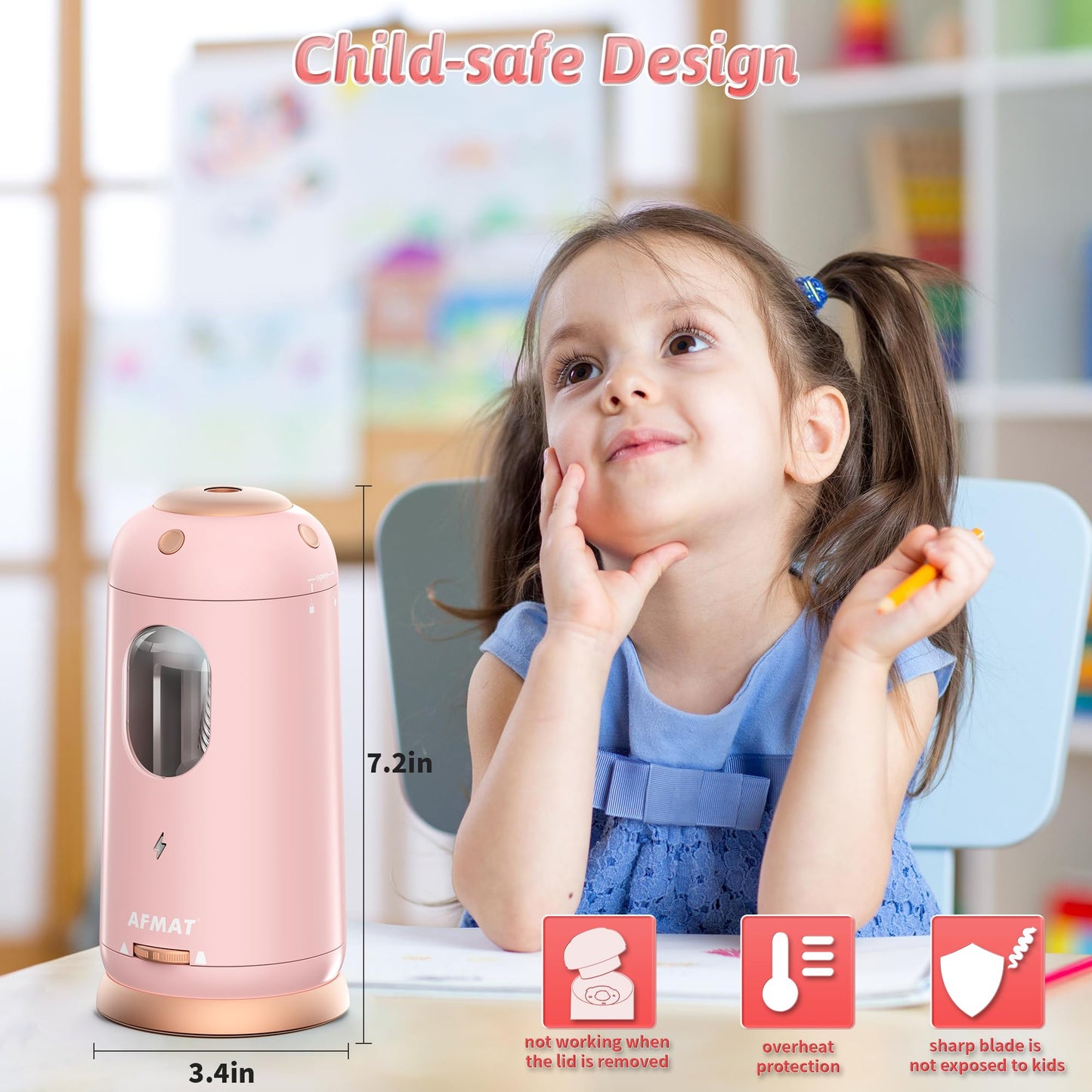 Fully Automatic Rechargeable Electric Pencil Sharpener for 7-11.5mm Colored/Jumbo Pencils,PSC8PK