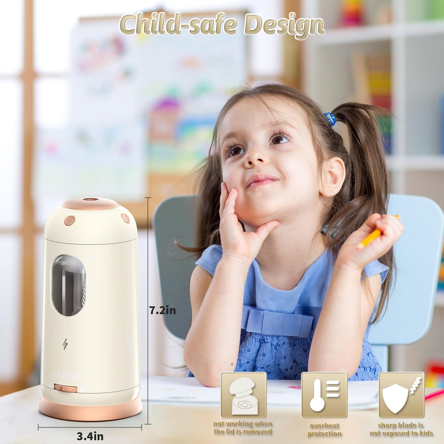 Fully Automatic Rechargeable Electric Pencil Sharpener for 7-11.5mm Colored/Jumbo Pencils,PSC8GD