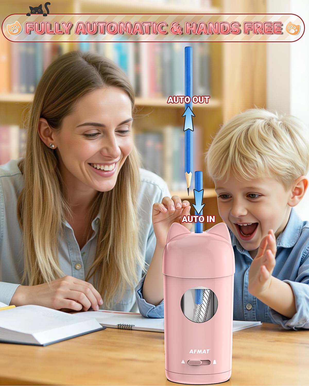 🎀Perfect Gifts for Everyone🎀 AFMAT Fully Automatic Rechargeable Electric Pencil Sharpener for φ7-8mm No.2/Colored Pencils,PSX9PK