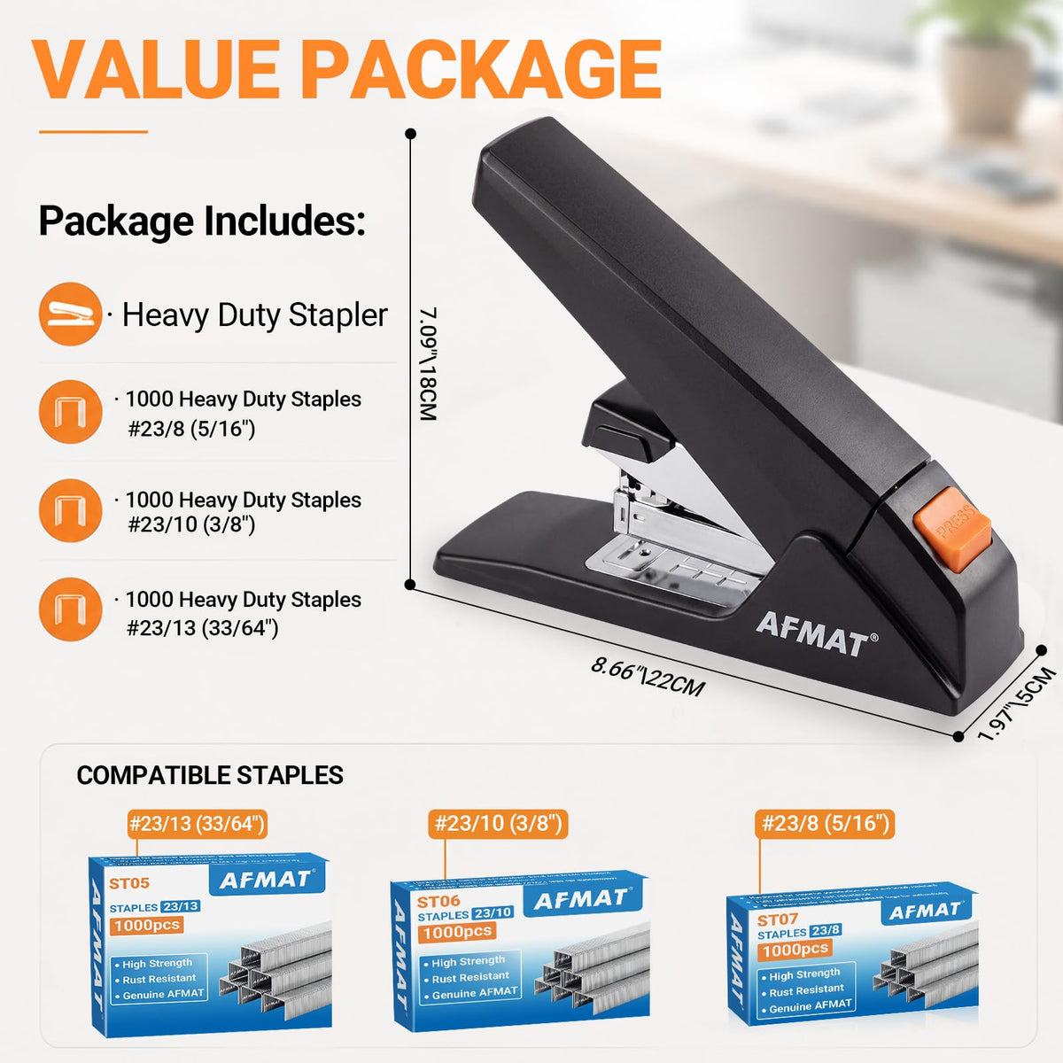 AFMAT ES18 Heavy Duty Stapler, 100-Sheet Effortless Stapler for Desk