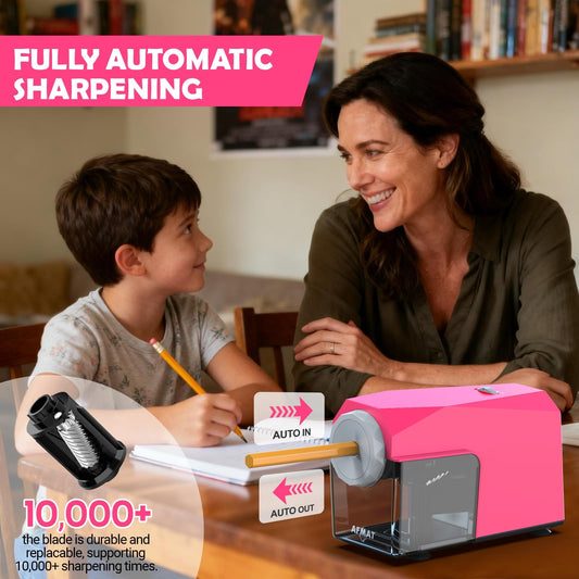 ✅Newest Model With Best Features✅Newly Upgraded Fully Automatic Electric Pencil Sharpener for 6.5-10.5mm No.2/Jumbo/Colored Pencils,3X Longer Cutter Life,PSC4RR