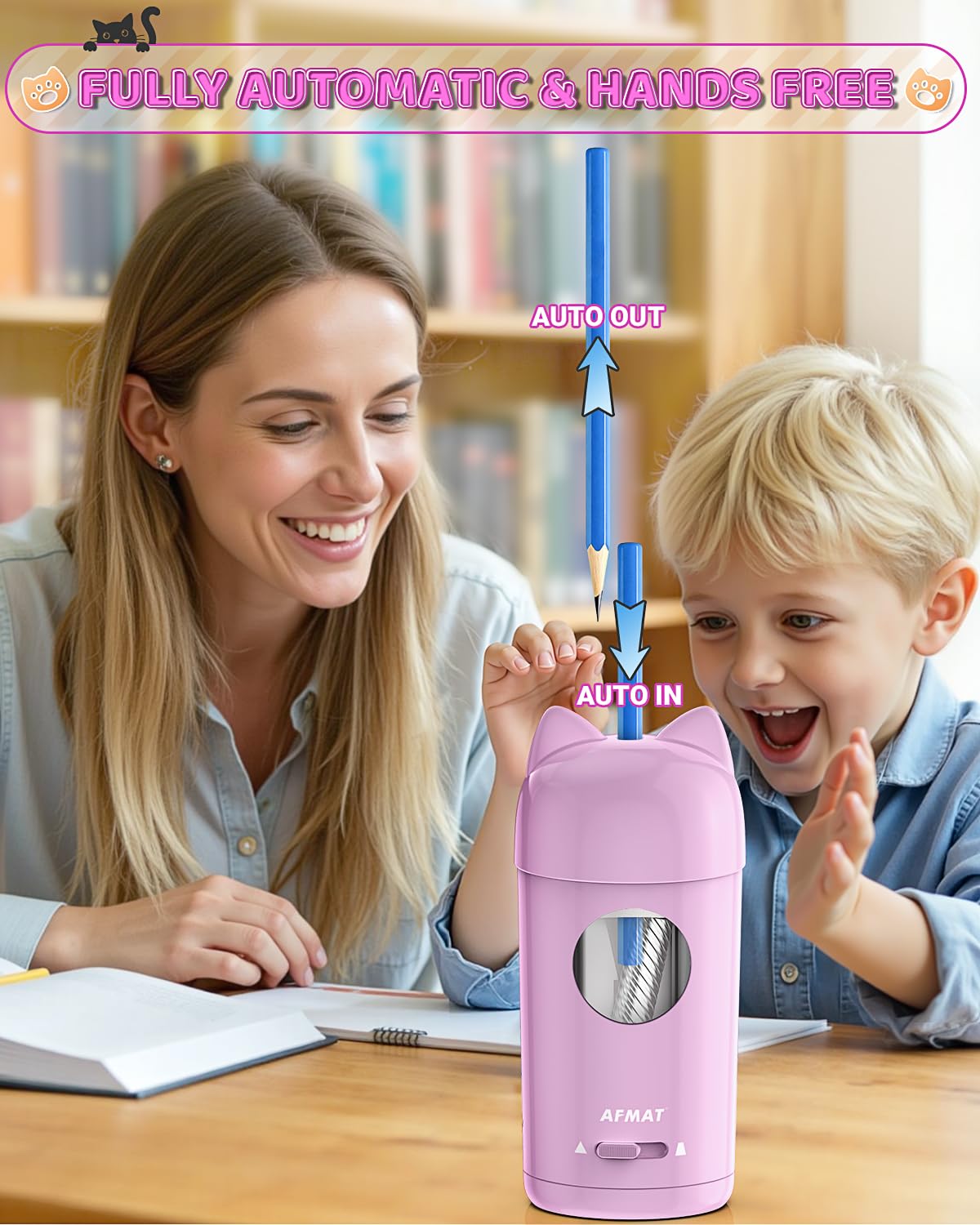🎀Perfect Gifts for Everyone🎀 AFMAT Fully Automatic Rechargeable Electric Pencil Sharpener for φ7-8mm No.2/Colored Pencils,PSX9PR
