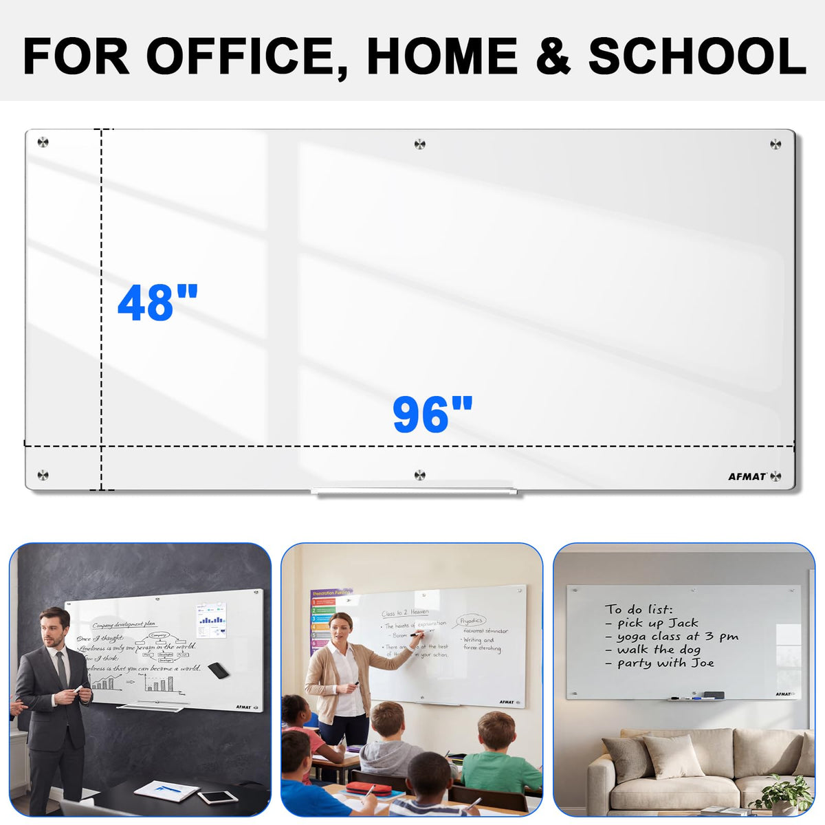 AFMAT Magnetic Glass Whiteboard 96