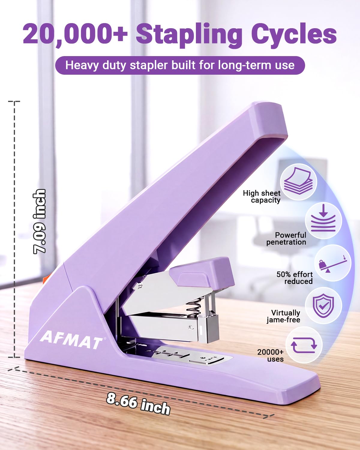 AFMAT ES18 Heavy Duty Stapler, 100-Sheet Effortless Desktop Stapler, ES18PR