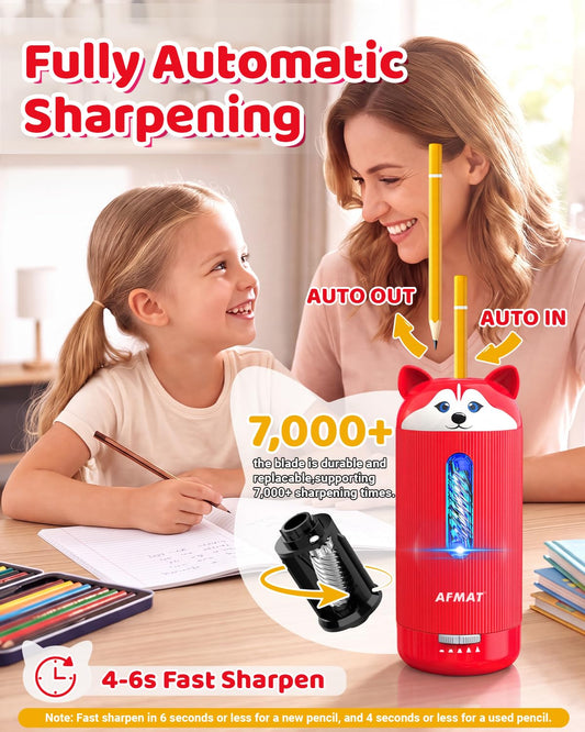 💥New Arrivals🐶Cutest Animal Collection Is Here🐶✅Newest Model With Best Features✅AFMAT Electric Pencil Sharpener, Fully Automatic Pencil Sharpener,for Jumbo/Colored Pencils (φ6.5-12mm) PSJ1RD