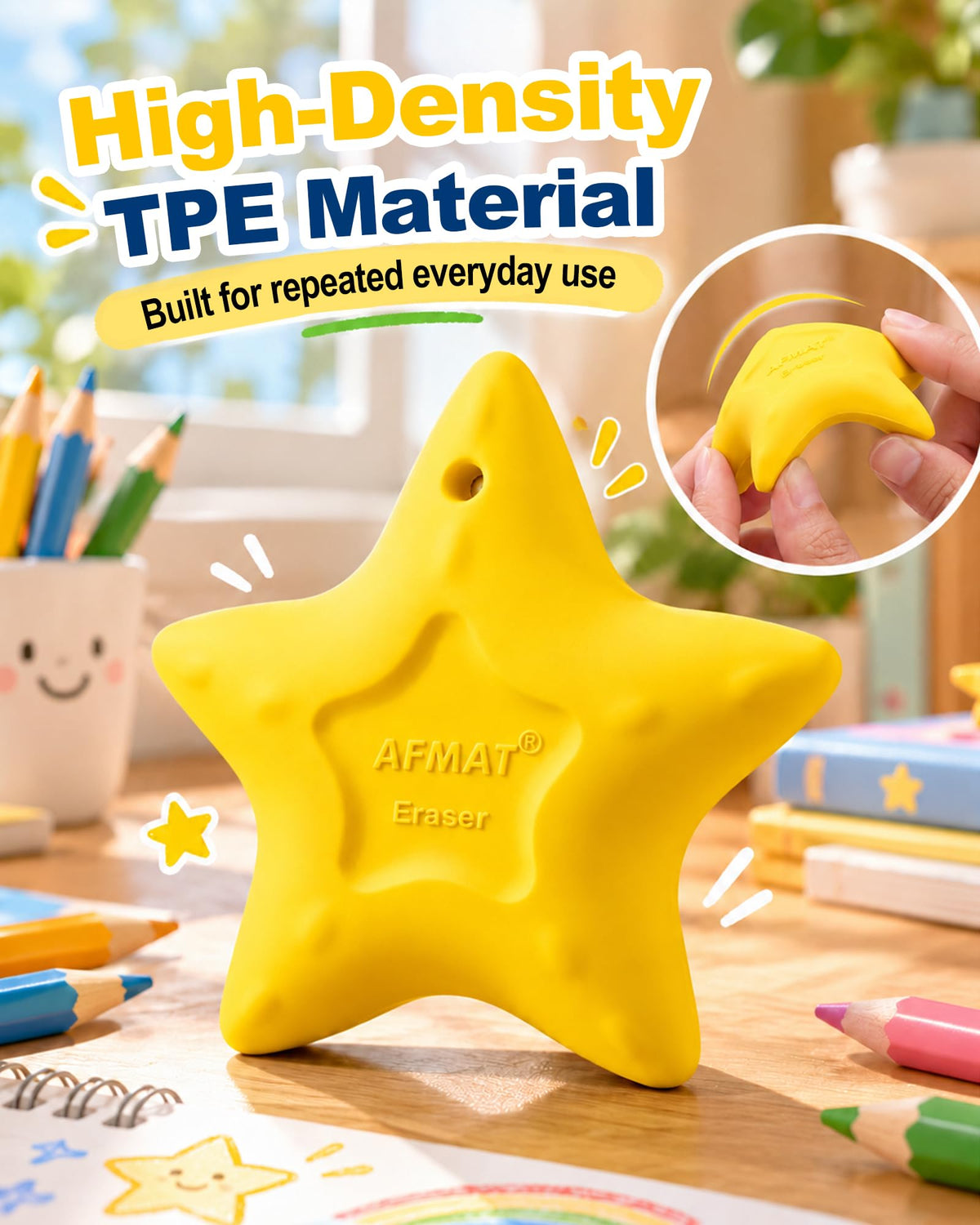 AFMAT PE04 Erasers for Kids, Latex-Free, Self-Clumping Shavings, 5 Pcs
