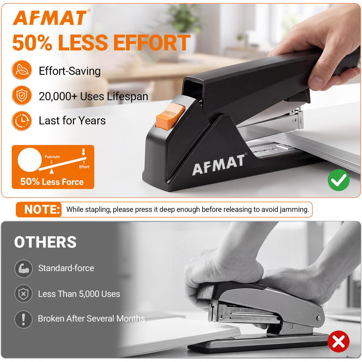 AFMAT ES18 Heavy Duty Stapler, 100-Sheet Effortless Stapler for Desk
