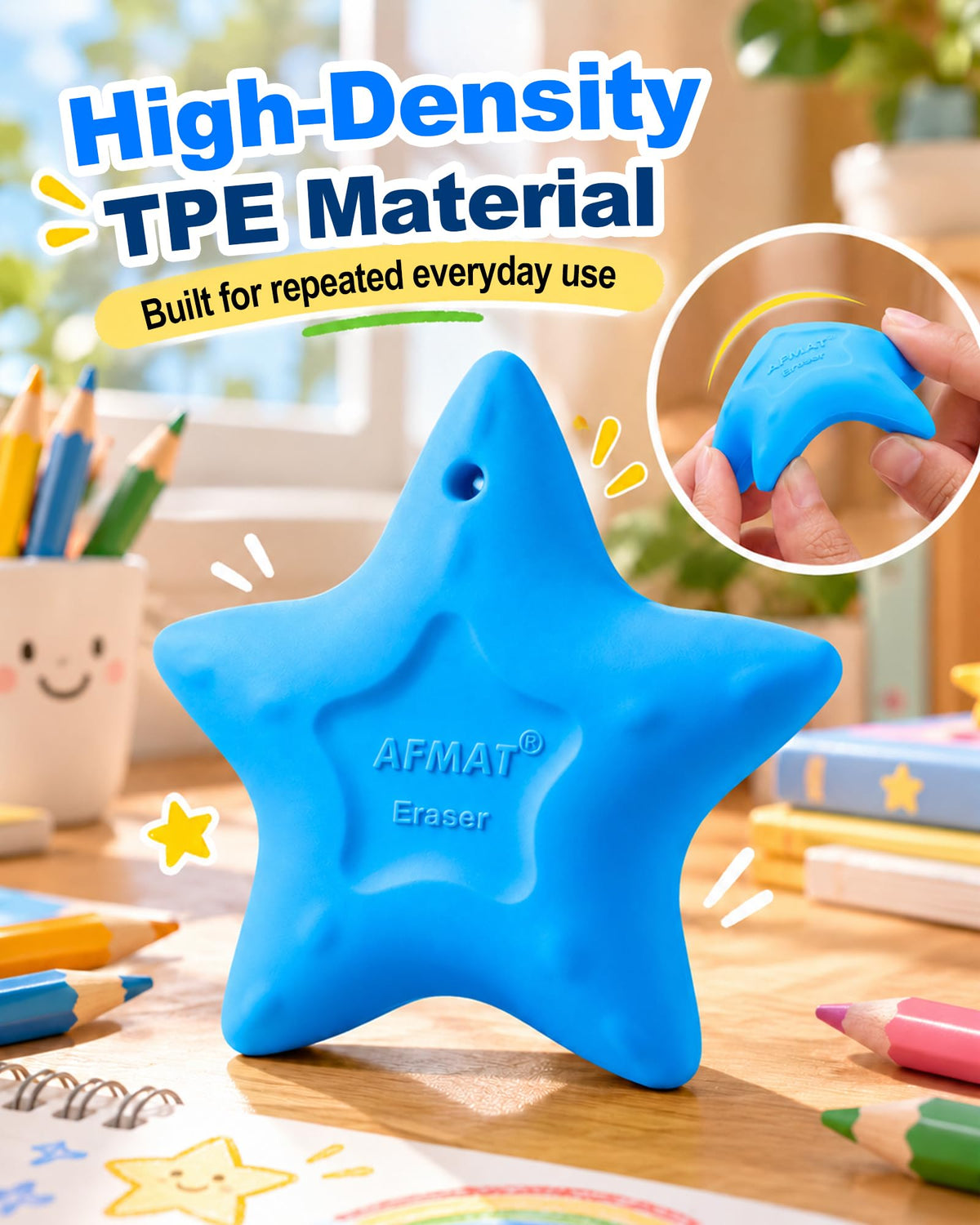 AFMAT PE03 Erasers for Kids, Latex-Free, Self-Clumping Shavings, 5 Pcs
