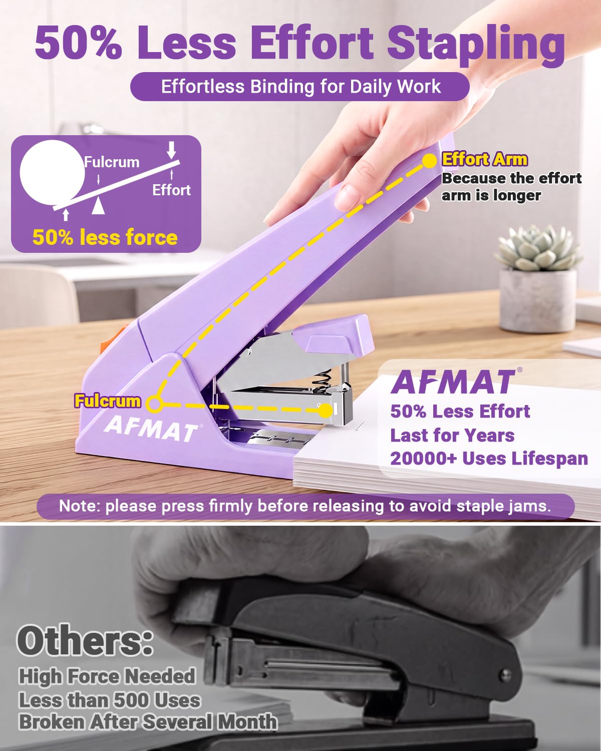 AFMAT ES18 Heavy Duty Stapler, 100-Sheet Effortless Desktop Stapler, ES18PR