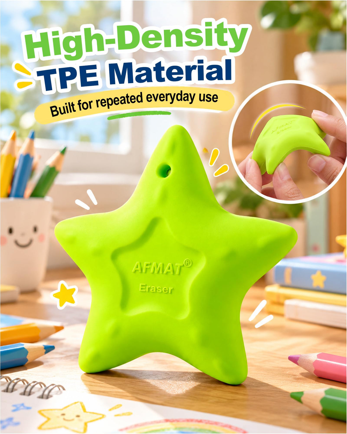 AFMAT PE12 Erasers for Kids, Latex-Free, Self-Clumping Shavings, 5 Pcs
