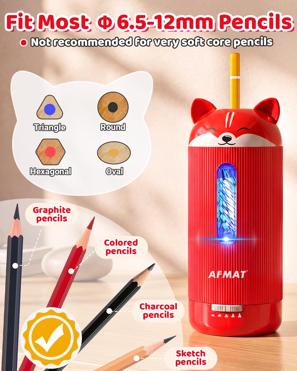 ✅Newest Model Best Features✅ AFMAT PSJ3 Electric Pencil Sharpener, Fully Automatic, for 6.5-12mm Pencils, PSJ3RD