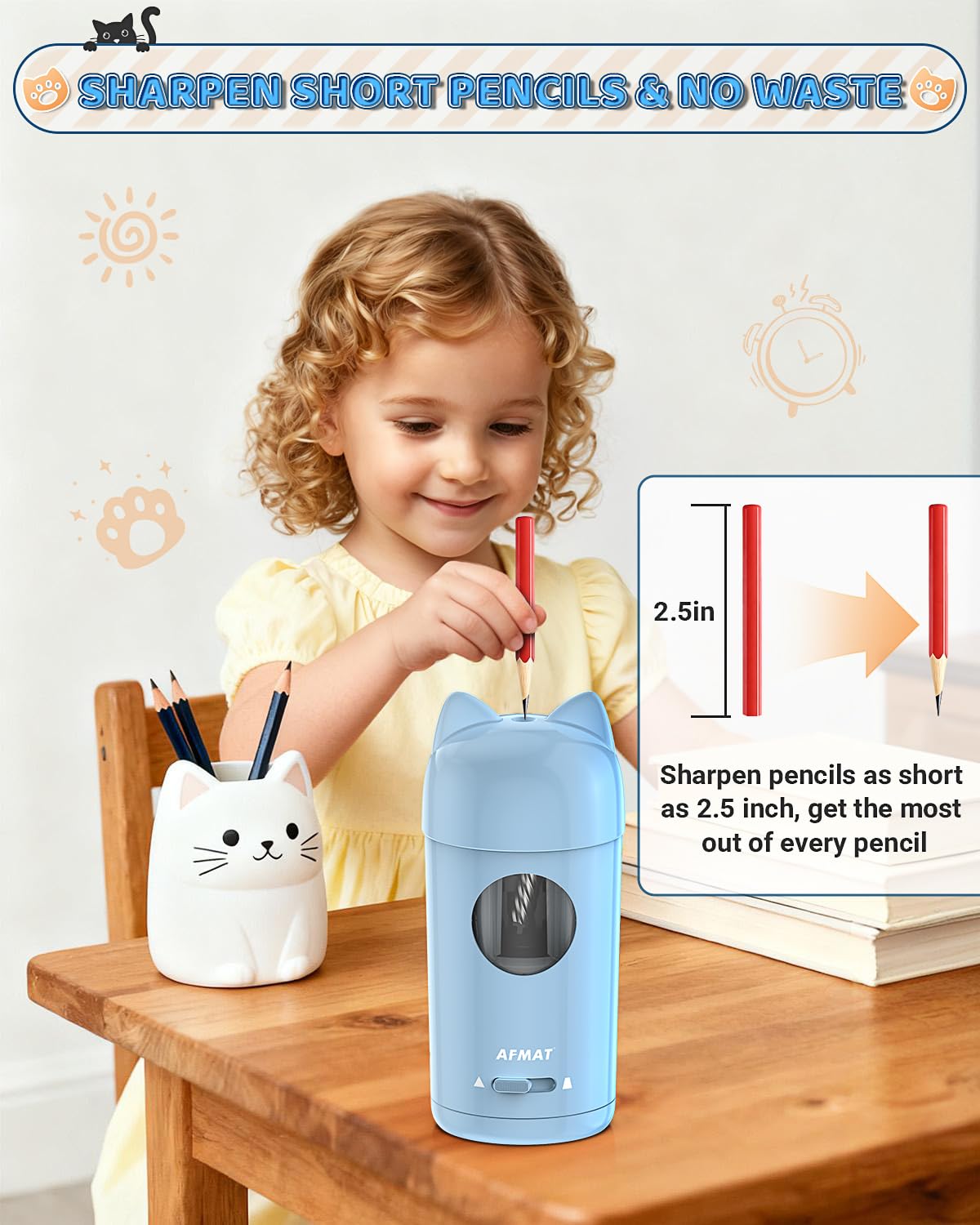 🎀Perfect Gifts for Everyone🎀 AFMAT Fully Automatic Rechargeable Electric Pencil Sharpener for φ7-8mm No.2/Colored Pencils,PSX9BL