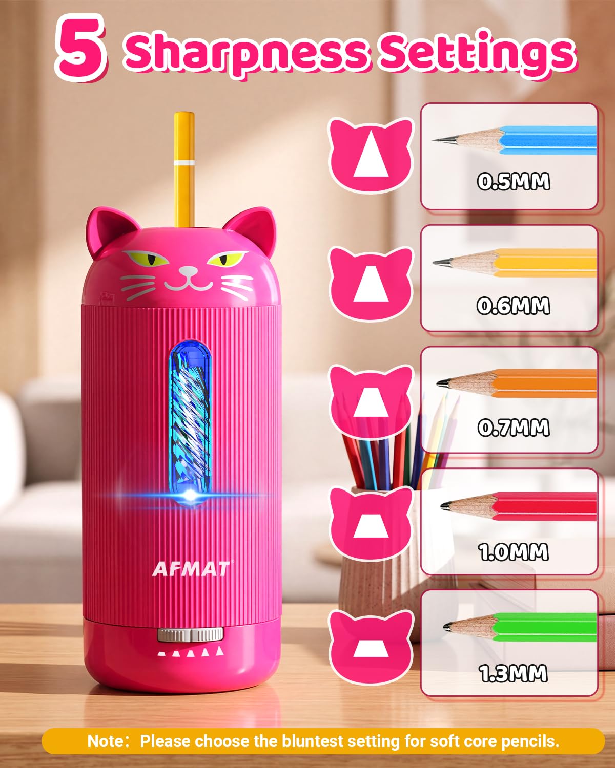 ✅Newest Model Best Features✅ AFMAT PSJ2 Electric Pencil Sharpener, Fully Automatic, for 6.5-12mm Pencils)