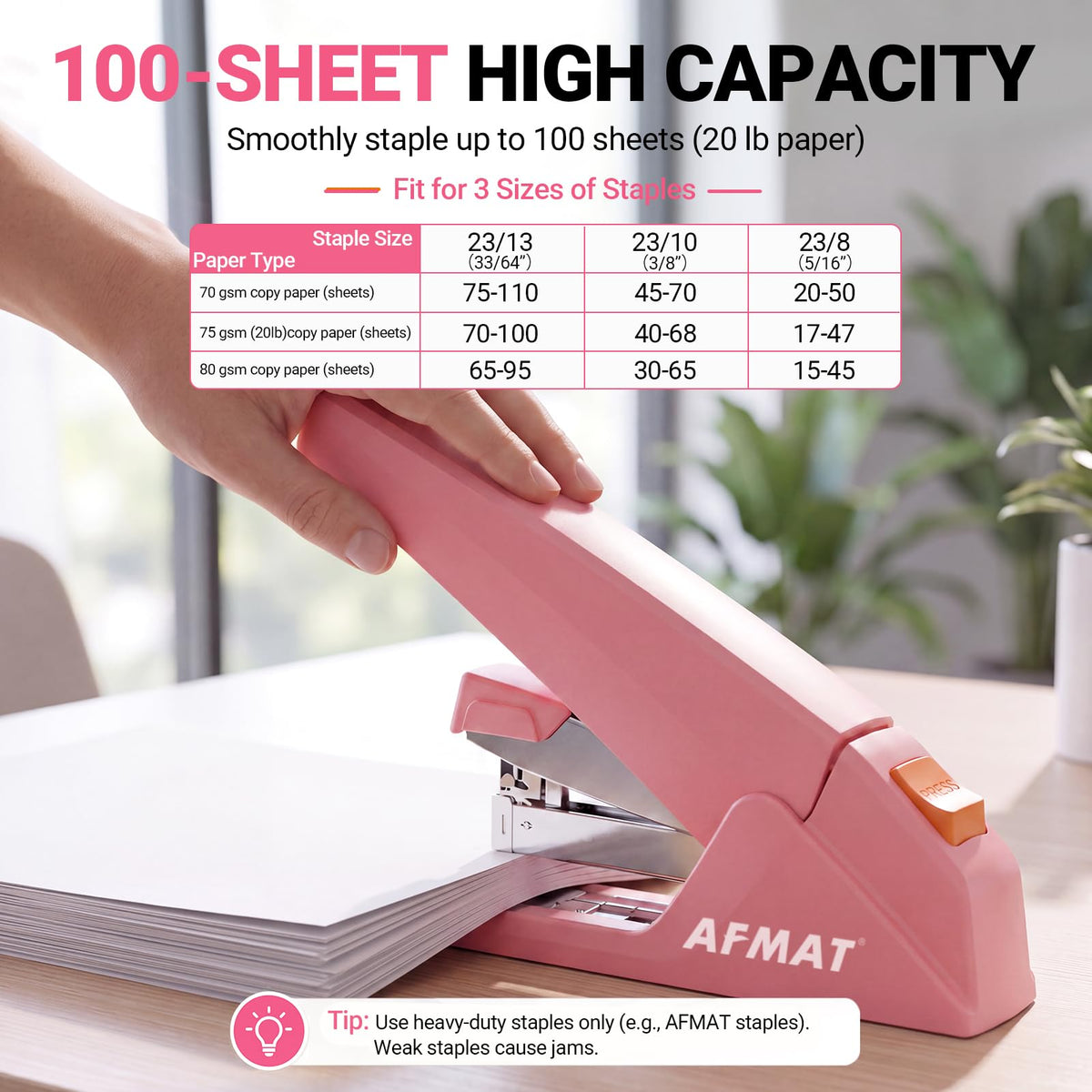 AFMAT ES18 Heavy Duty Stapler, 100-Sheet Effortless Desktop Stapler, ES18PK
