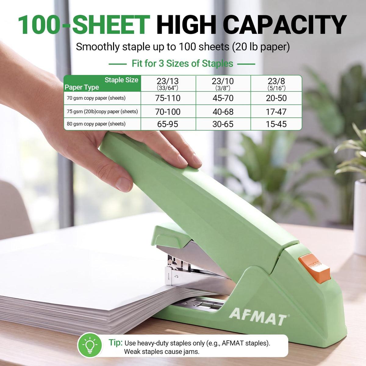 AFMAT ES18 Heavy Duty Stapler, 100-Sheet Effortless Desktop Stapler, ES18GE