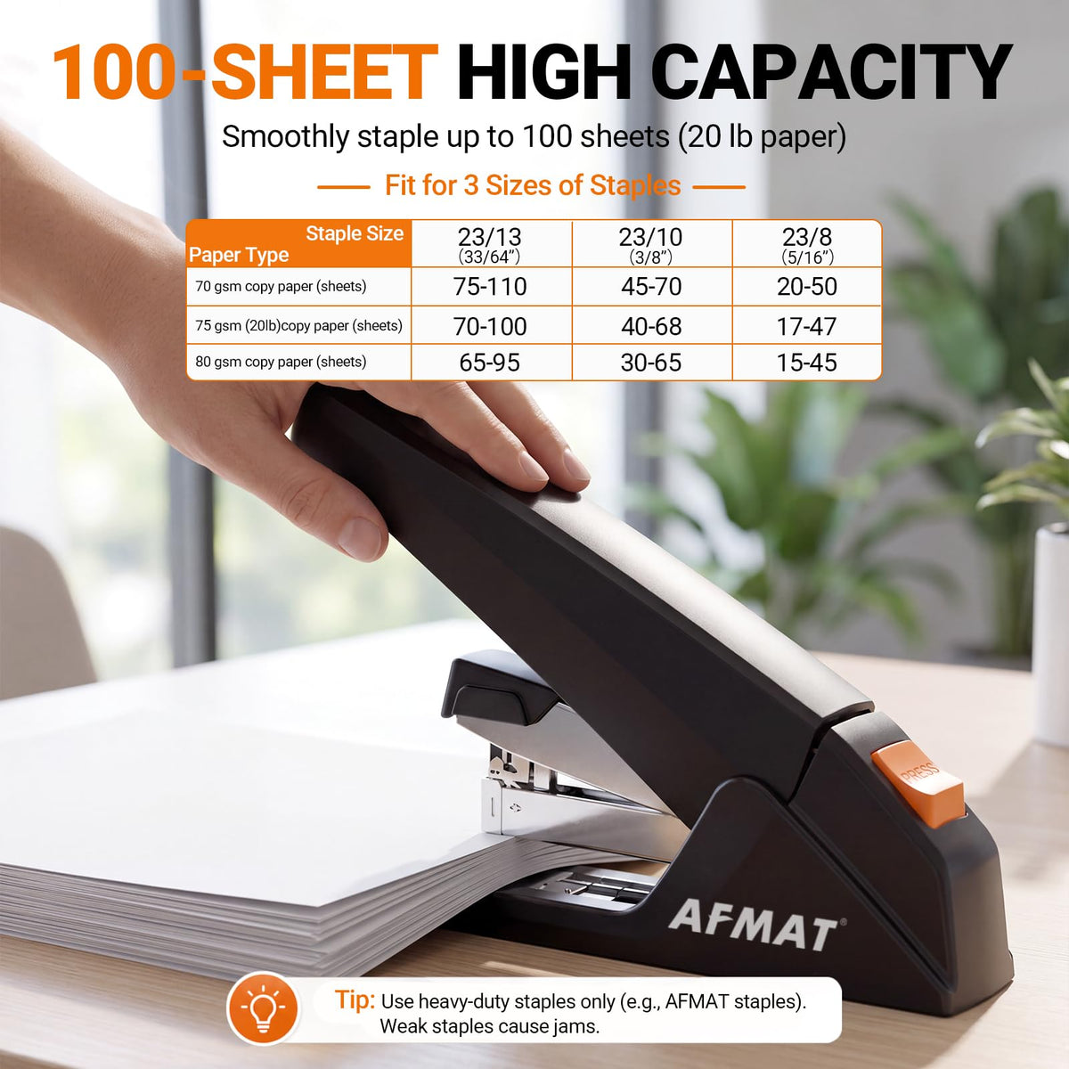 AFMAT ES18 Heavy Duty Stapler, 100-Sheet Effortless Stapler for Desk