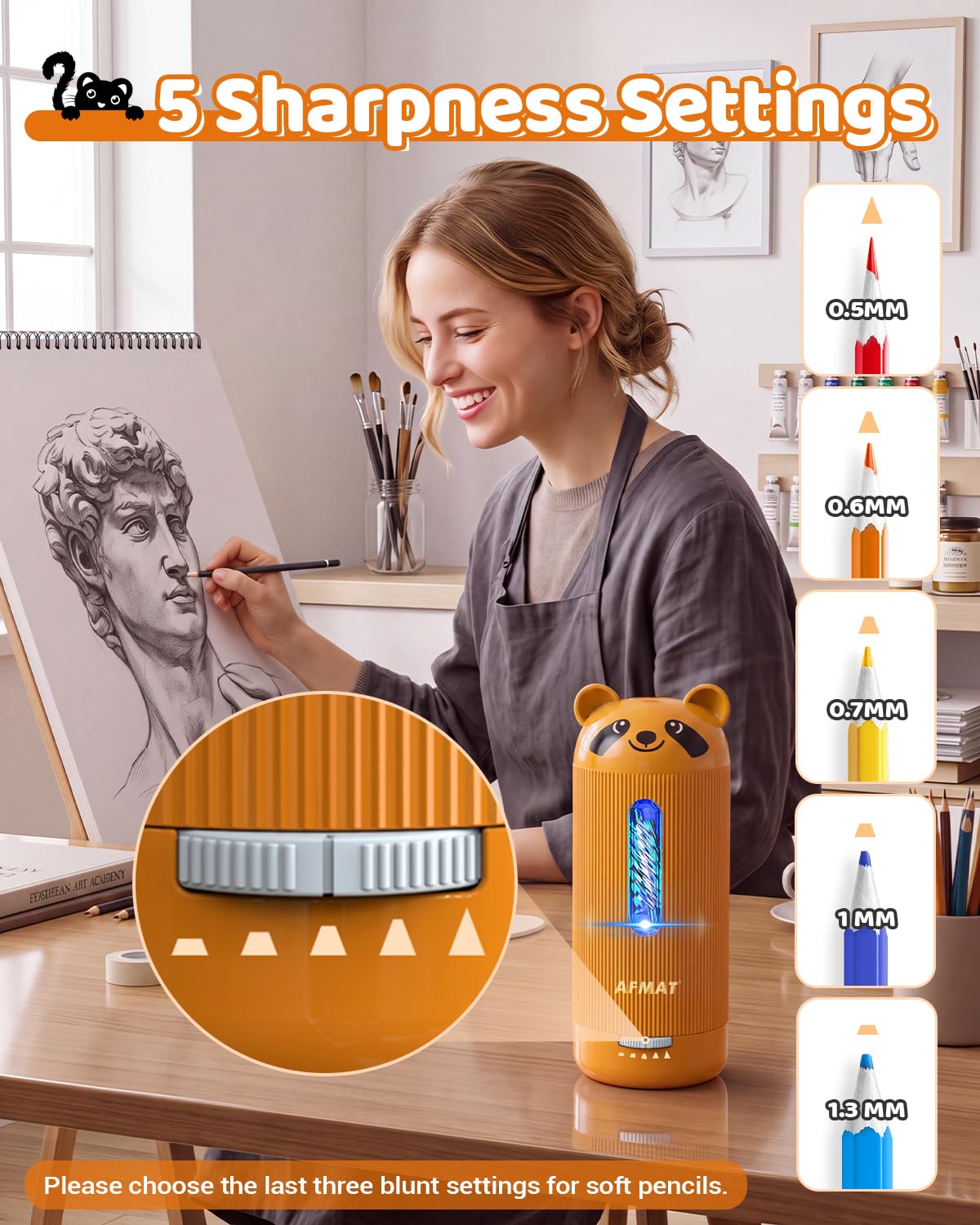 ✅Newest Model Best Features✅ AFMAT PSY3 Electric Pencil Sharpener, Fully Automatic, for 6.5-12mm Pencils,PSY3BN