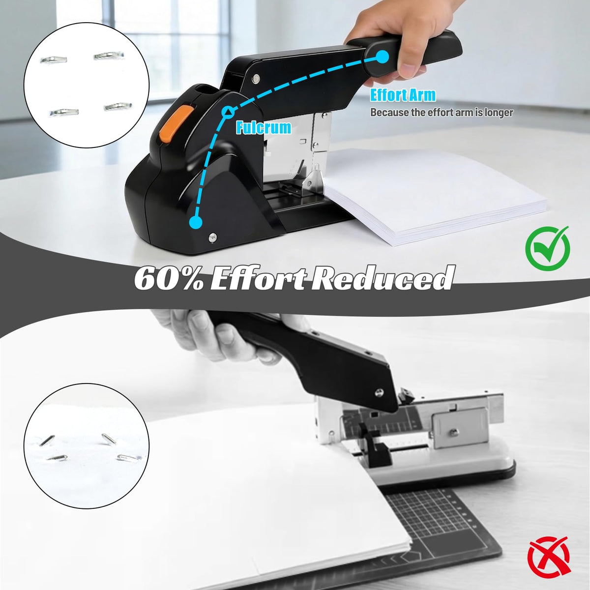AFMAT Heavy Duty Stapler, 210 Sheet Staplers for Desk with 7000 Staples, Jam-Free, 50000+ Uses, 60% Reduced Effort, Easy Reload, Adjustable Paper Guide, Large Metal Manual Office Staplers, ES15BK